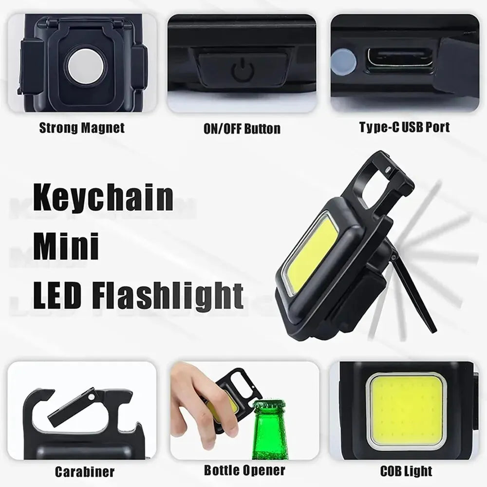 Mini LED Flashlight Keychain Aluminium Alloy Portable COB Camping Lamps USB Charging Work Lights Outdoor Fishing Hiking Lanterna