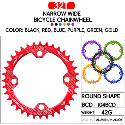 Bicycle Crank 104BCD Round Shape Narrow Wide 32T/34T/36T/38T MTB Chainring Bicycle Chainwheel Bike Circle Crankset Single Plate