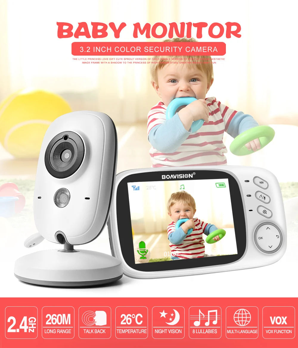 VB603 Video Baby Monitor 2.4G Wireless With 3.2 Inches LCD 2 Way Audio Talk Night Vision Surveillance Security Camera Babysitter