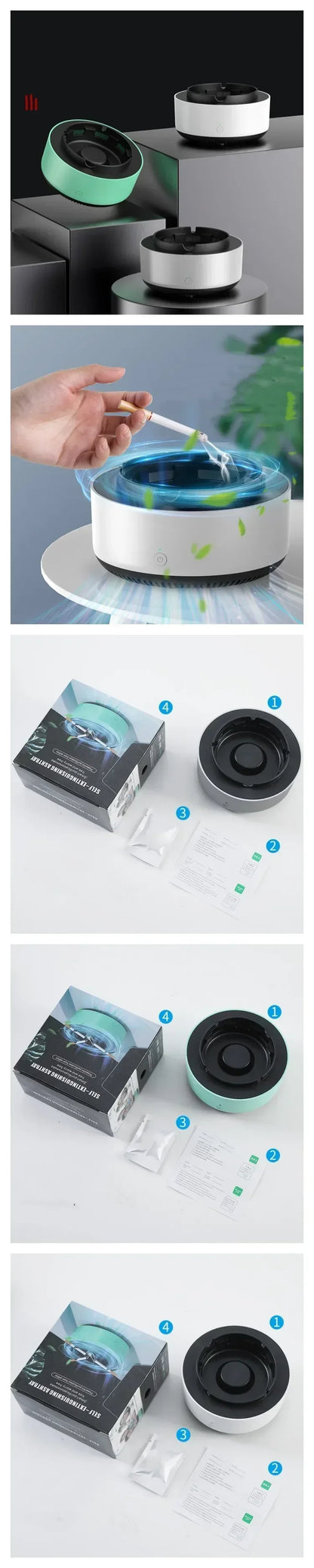 Cenicero purificador de aire para eliminación de humo, purificador de aniones, práctico y automático, dispositivo portátil para cenicero de coche