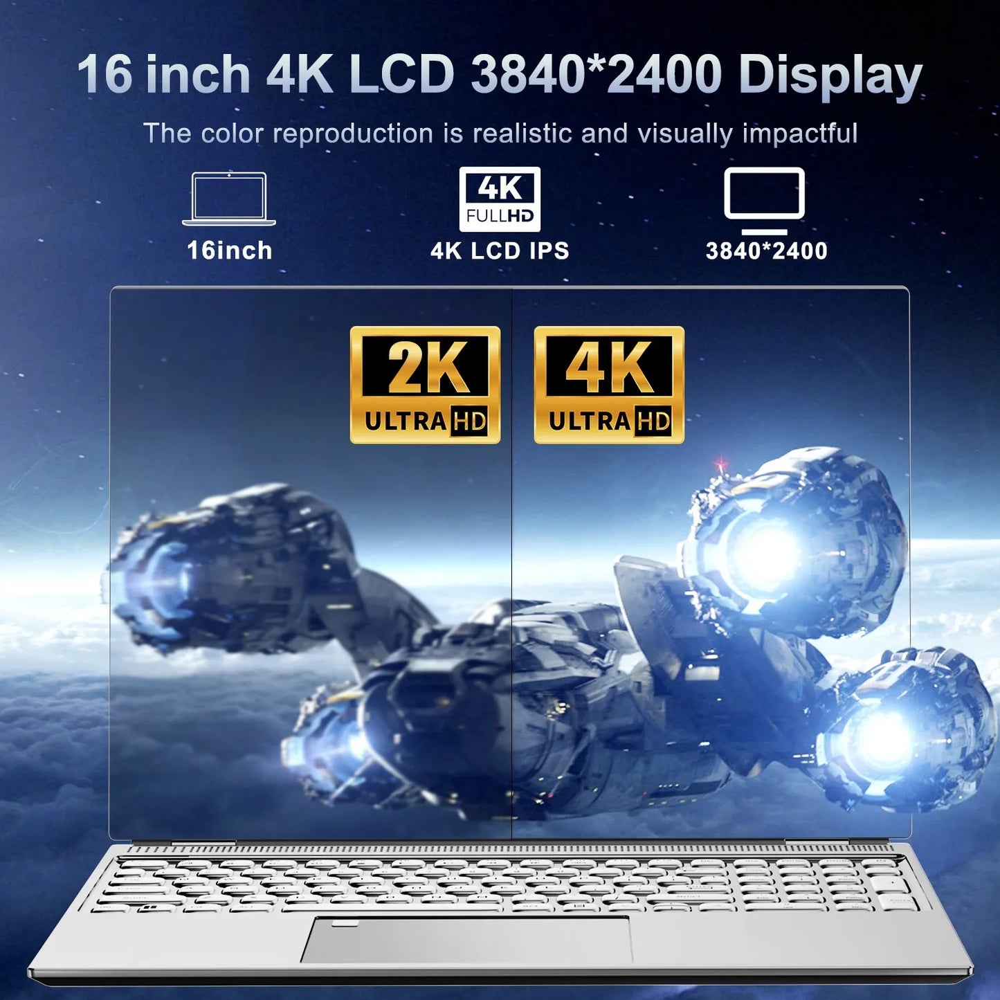 NEW 16'' Laptop Intel N95 4K HD 120HZ Display 32GB+2TB Windows 11 Pro Office Gaming Notebook Computer Fingerprint Unlock PC