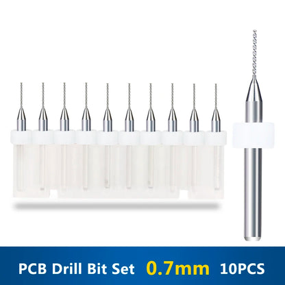 XCAN 10 piezas/juego de brocas mini para PCB de carburo de tungsteno de acero de 0,3 mm a 1,2 mm para máquina de brocas CNC para circuitos impresos