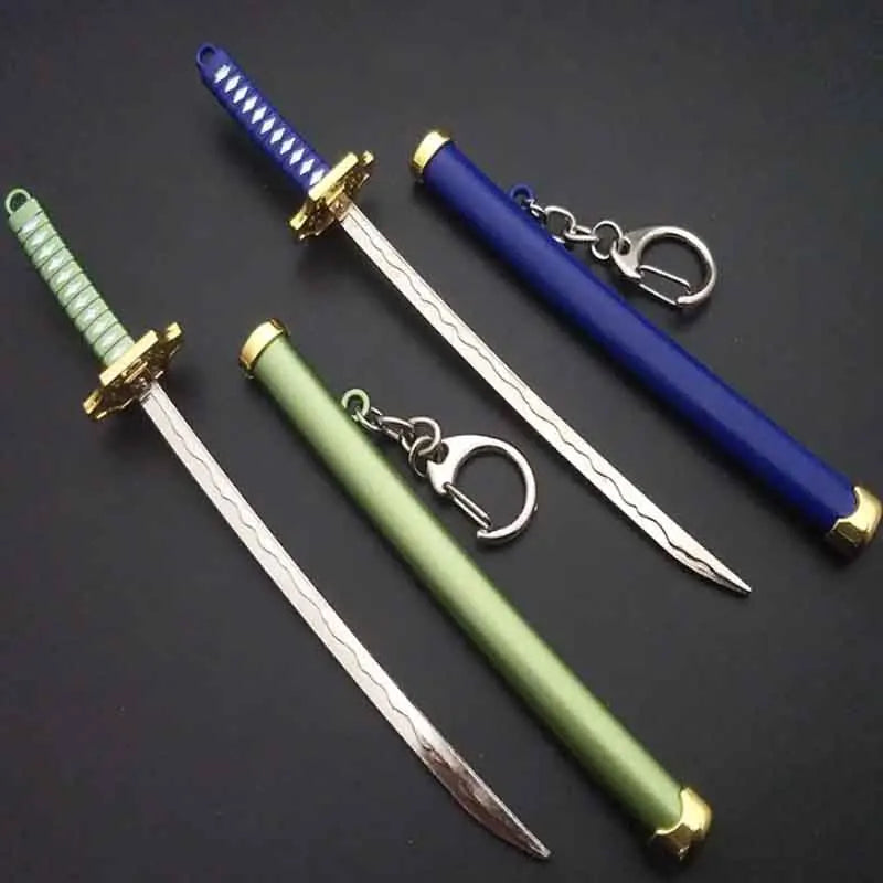 Mini Roronoa Zoro Samurai Sword Keychain Anime  Plastics Scabbard Key Chain Ring Katana Buckle for Men Cosplay Toy Jewelry Gift