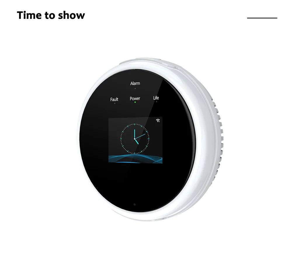 Detector de fugas de gas natural con WiFi, alarma de seguridad contra incendios, control por aplicación Tuya, pantalla LCD inteligente para el hogar