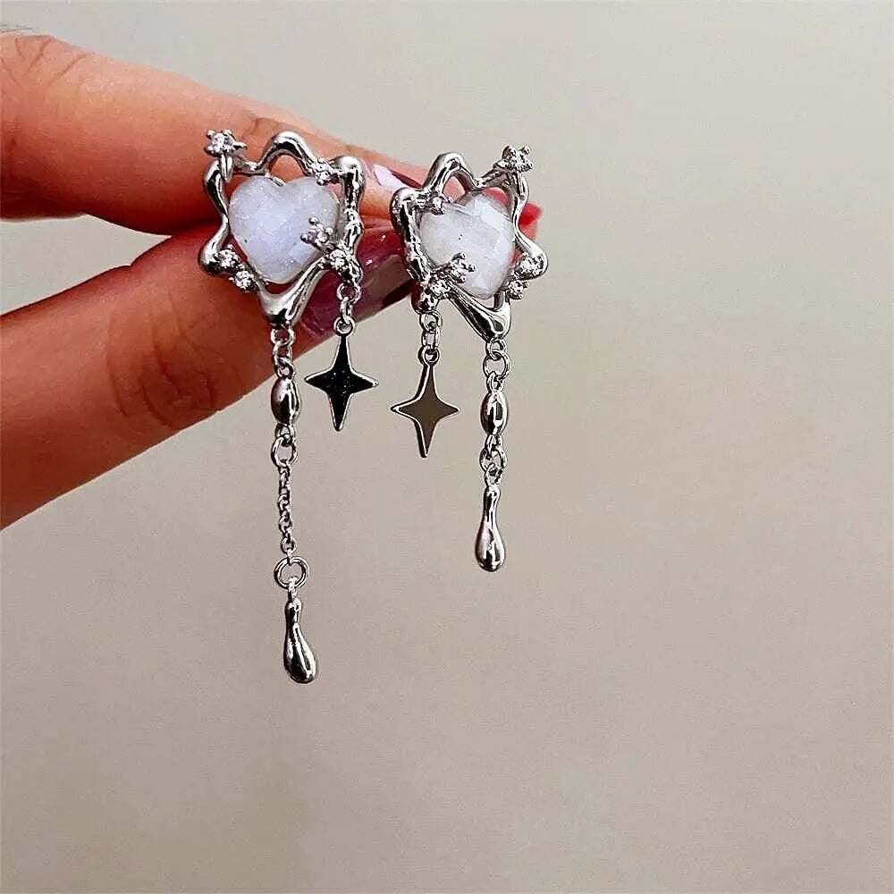 Ladies Tassel Earrings Moonstone Love Romantic Surround Light Extravagance High Sense Mangxing Earrings Trend Su Earrings