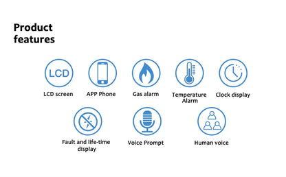 Detector de fugas de gas natural con WiFi, alarma de seguridad contra incendios, control por aplicación Tuya, pantalla LCD inteligente para el hogar