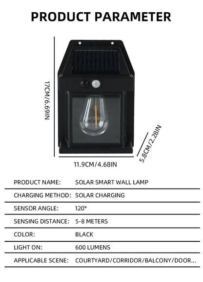 Outdoor Solar Wall Lamp Waterproof Tungsten Filament Lamp Induction Lamp Household Garden Wall Light Villa Lighting Night Light