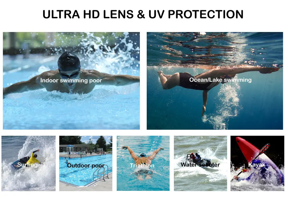 Gafas de natación profesionales antivaho para adultos, con protección UV, para hombres y mujeres, de silicona, ajustables e impermeables, para nadar en la piscina