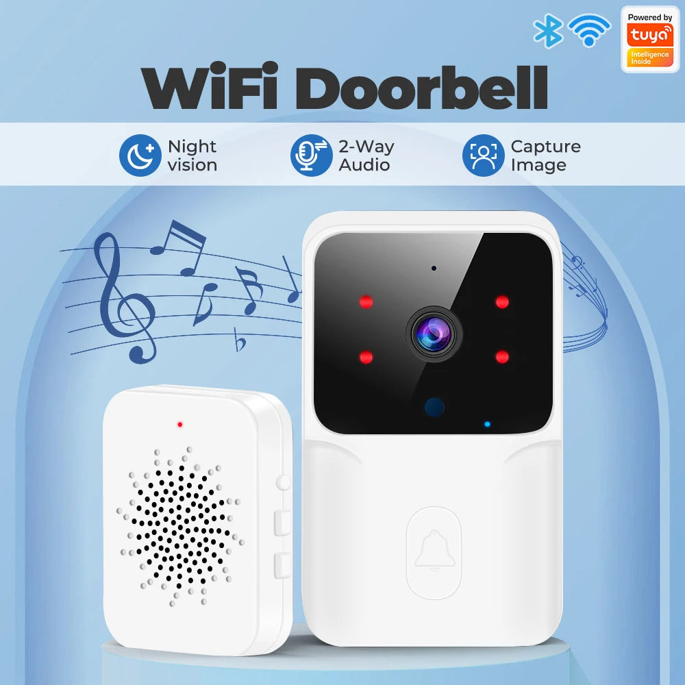 Timbre de puerta con vídeo WiFi Tuya, cámara HD inalámbrica, alarma por infrarrojos, timbre de puerta inteligente de seguridad para el hogar, intercomunicador WiFi para el hogar