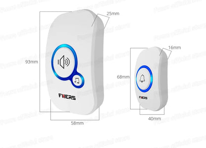 Timbre inalámbrico Fuers, timbre de bienvenida a prueba de agua, timbre de puerta inteligente con 32 canciones, alarma inteligente con batería para tienda y hotel