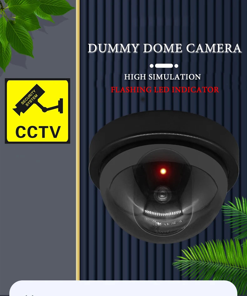 Cámara ficticia de CCTV con domo de plástico negro creativo, cámara falsa con luces LED intermitentes, alimentación mediante batería AA, sistema de seguridad de vigilancia