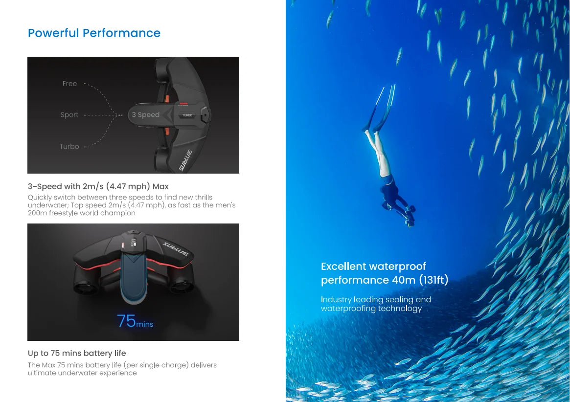 Sublue Navbow 75mins Underwater Sea Scooter 4.47mph Dual Motor 40M Diving Equipment Underwater Propeller for Scuba Snorkeling