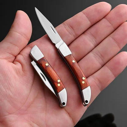 EDC Camping Pocket Knife Wooden Handle Folding Knife , Mini Keychain Knife, Stainless Steel Knife, Perfect For Fishing Outdoors