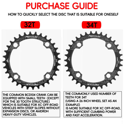 Bicycle Crank 104BCD Round Shape Narrow Wide 32T/34T/36T/38T MTB Chainring Bicycle Chainwheel Bike Circle Crankset Single Plate