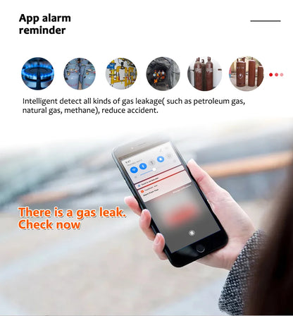 Detector de fugas de gas natural con WiFi, alarma de seguridad contra incendios, control por aplicación Tuya, pantalla LCD inteligente para el hogar