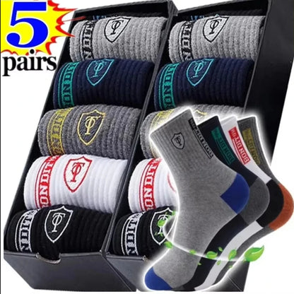 5 Pairs Of Men's Socks, Autumn And Winter Vintage Fun Fashion Athletic Socks, Sports Trend Socks