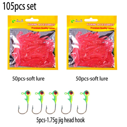 Hengjia 50pcs/Lot 4.5CM Small Soft Worm Swimbait T Tail Silicone Bait Wobbler Fishing Tackle for Carp Bass Pike