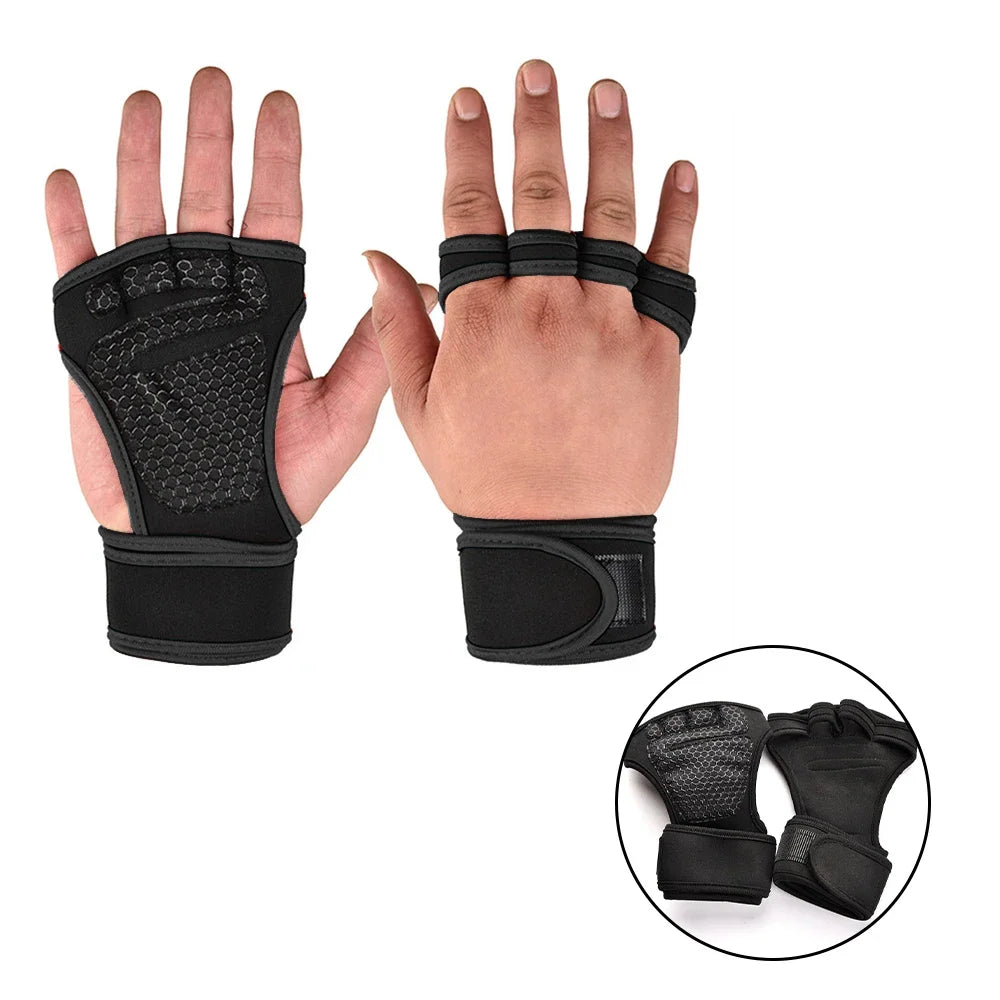 1Pair Training Sport Gloves for Men Women Workout Fitness Body Building Weightlifting Gym Hand Wrist Palm Protector Dumbbells Ha