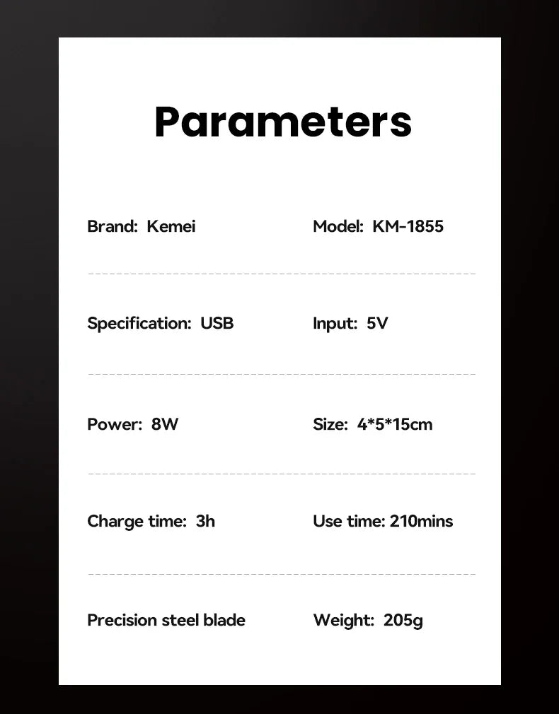 Kemei Hair Clipper or Blade KM-1825 KM-1855 KM-TX3 Professional Cordless Beard Trimmer Men Electric Shaver Hair Trimmer Set