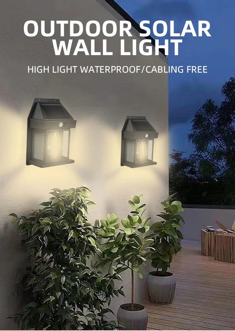 Outdoor Solar Wall Lamp Waterproof Tungsten Filament Lamp Induction Lamp Household Garden Wall Light Villa Lighting Night Light