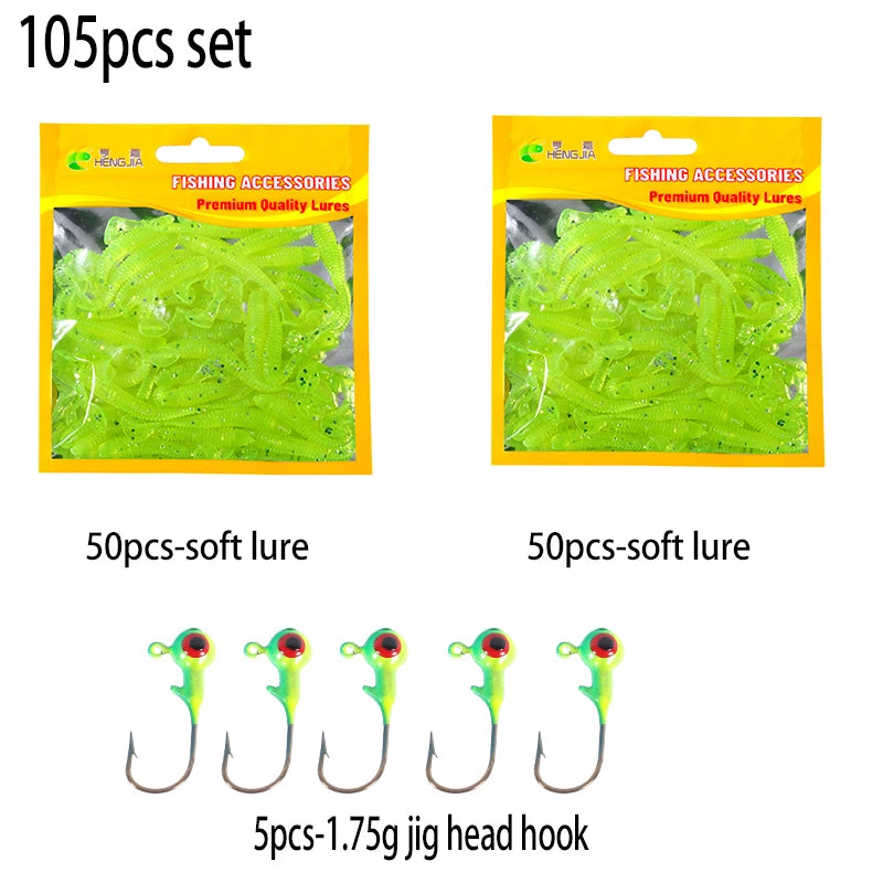 Hengjia 50pcs/Lot 4.5CM Small Soft Worm Swimbait T Tail Silicone Bait Wobbler Fishing Tackle for Carp Bass Pike