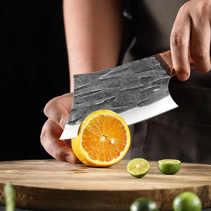 Cuchillo de carnicero forjado a mano de 4 pulgadas, de acero inoxidable, para cortar pescado, mango de madera, para cocina, para picar carne, para chef