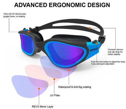 Gafas de natación profesionales antivaho para adultos, con protección UV, para hombres y mujeres, de silicona, ajustables e impermeables, para nadar en la piscina