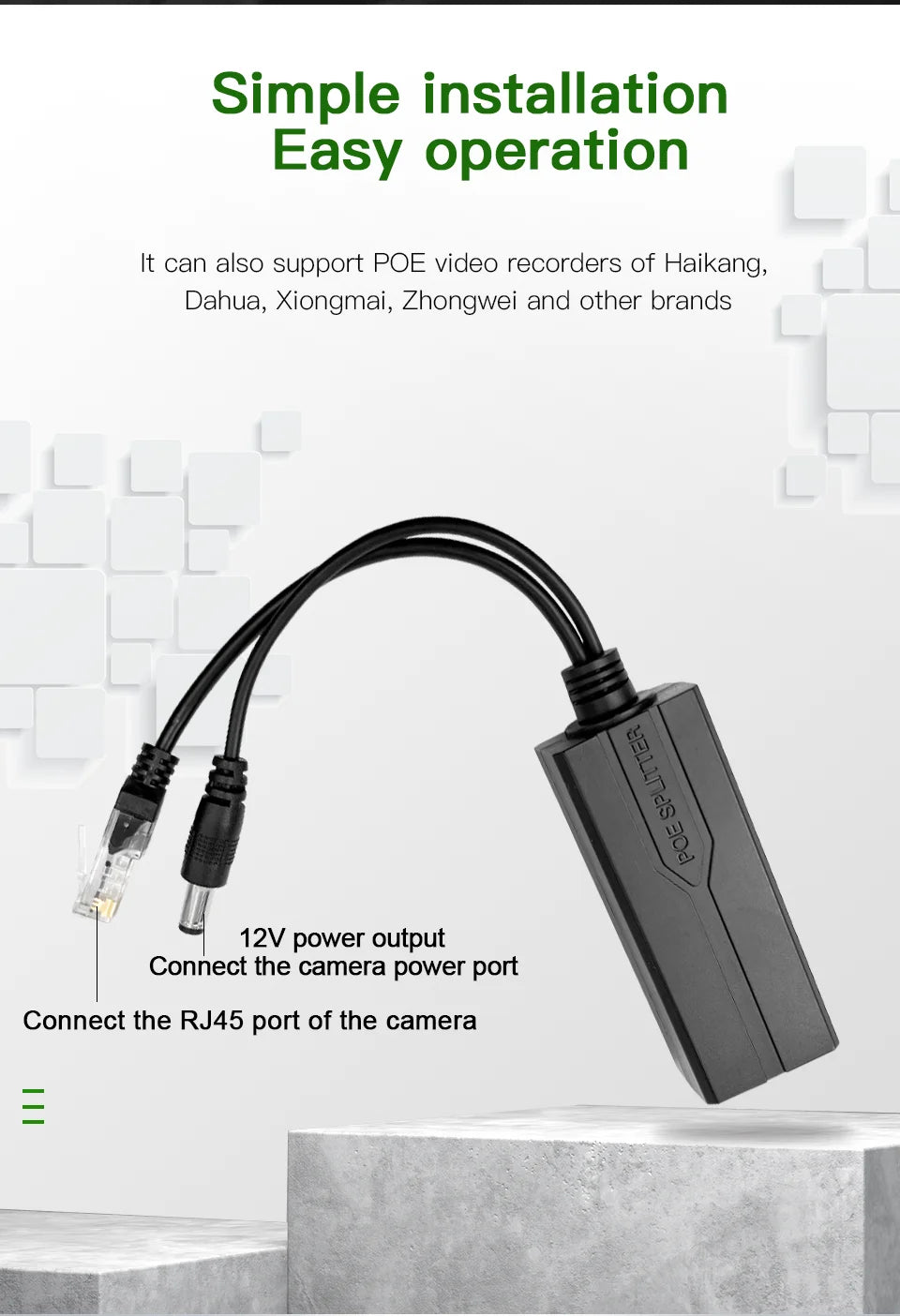 Standard POE Splitter 48V to 5V 12V 1.2A 2A Micro USB tpye-C 100M/1000M POE Camera Injector Power Supply for Huawei Hikvision