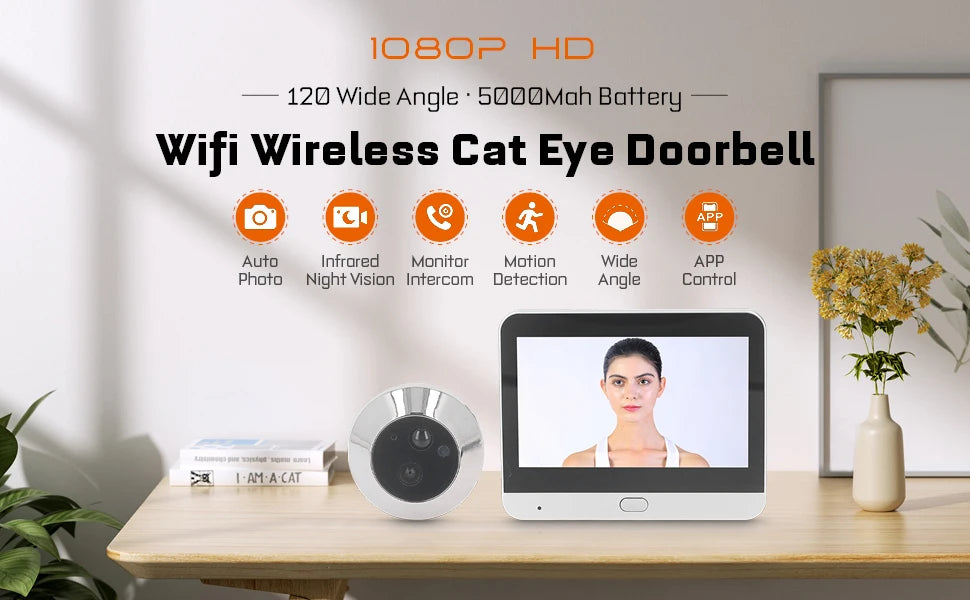 4.3 Inch WiFi Peephole Tuya Smart 1080P WiFi Peephole Video Camera Home Security Night Vision Video Door Camer