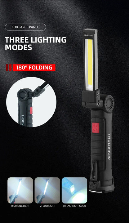 USB Rechargeable Camping LED Flashlight Work Light Magnet and Hook Waterproof Lighting Mode Suitable for Night Work