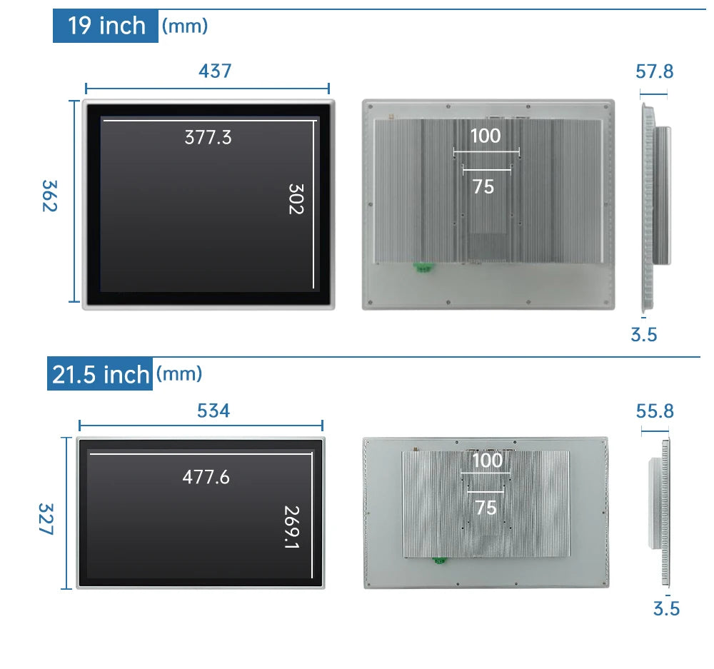 8~21.5 inch Touch Screen IP65 Front Waterproof, All in One Industrial Embedded Panel PC with 10 Point PCAP TouchScreen Monitor