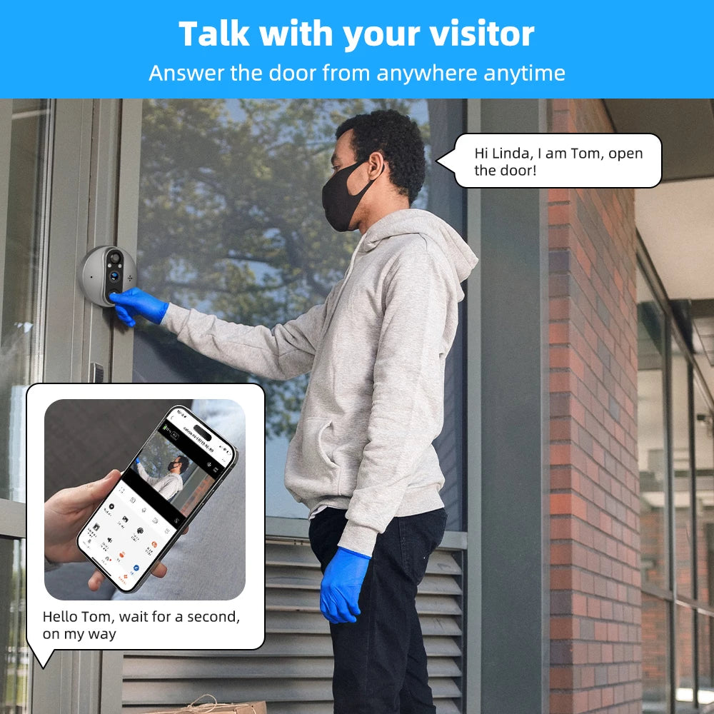 Mirilla digital para puerta con vídeo, WiFi, PIR, IR, timbre, cámara Magic Eye FHD, Alexa y Google, con aplicación Tuya Smart Life de 3 MP