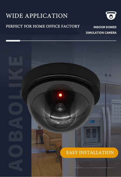 Cámara ficticia de CCTV con domo de plástico negro creativo, cámara falsa con luces LED intermitentes, alimentación mediante batería AA, sistema de seguridad de vigilancia