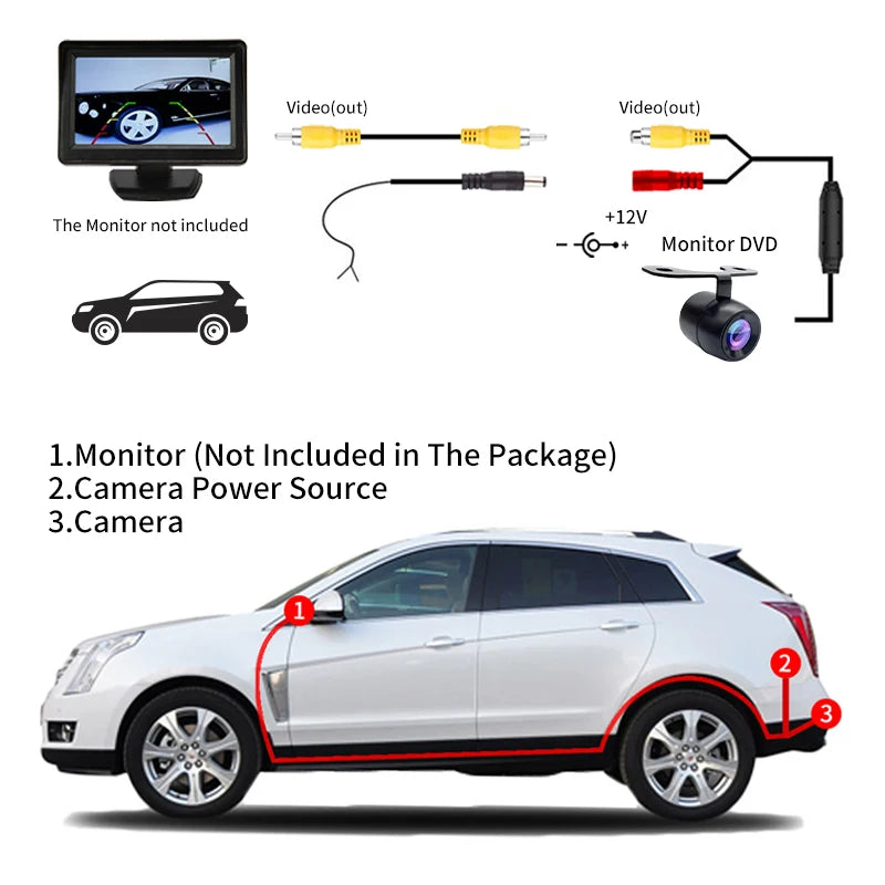 Hippcron Reverse Camera Front Rearview Car Night Vision With Built-in Distance Scale Lines Universal  Waterproof HD System