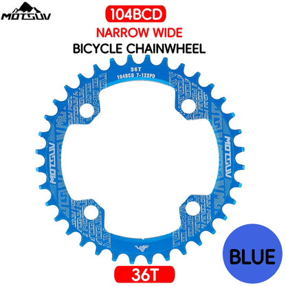 Bicycle Crank 104BCD Round Shape Narrow Wide 32T/34T/36T/38T MTB Chainring Bicycle Chainwheel Bike Circle Crankset Single Plate