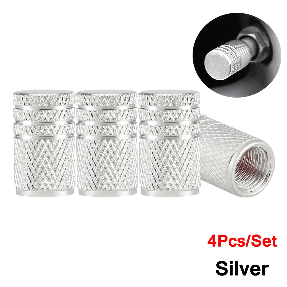 DSYCAR 4Pcs Silver Car Tire Valve Stems Cap Knurling Style Tire Valve Cap Aluminum Tire Wheel Stem Air Valve Cap for US Schrader