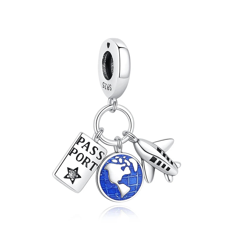 Original 925 Sterling Silver Charm Bead Travel London Bus Camera Suitcase Paris Charms Fit Pan Brand Bracelets Women Diy Jewelry