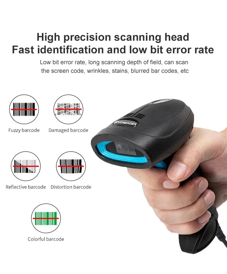 CMOS Image 1D 2D Wired Barcode Scanner 640x480 Pixels High-precision Handheld Bar Code Reader U12 For Inventory Management