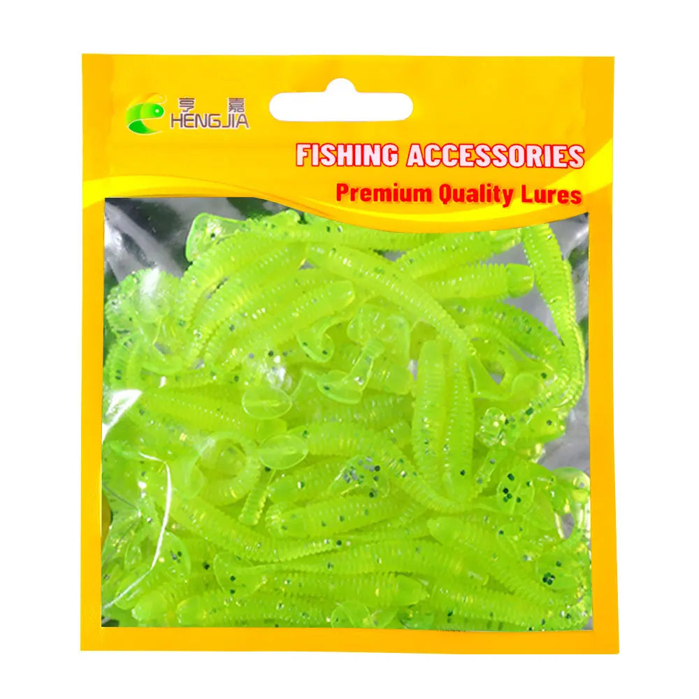 Hengjia 50pcs/Lot 4.5CM Small Soft Worm Swimbait T Tail Silicone Bait Wobbler Fishing Tackle for Carp Bass Pike