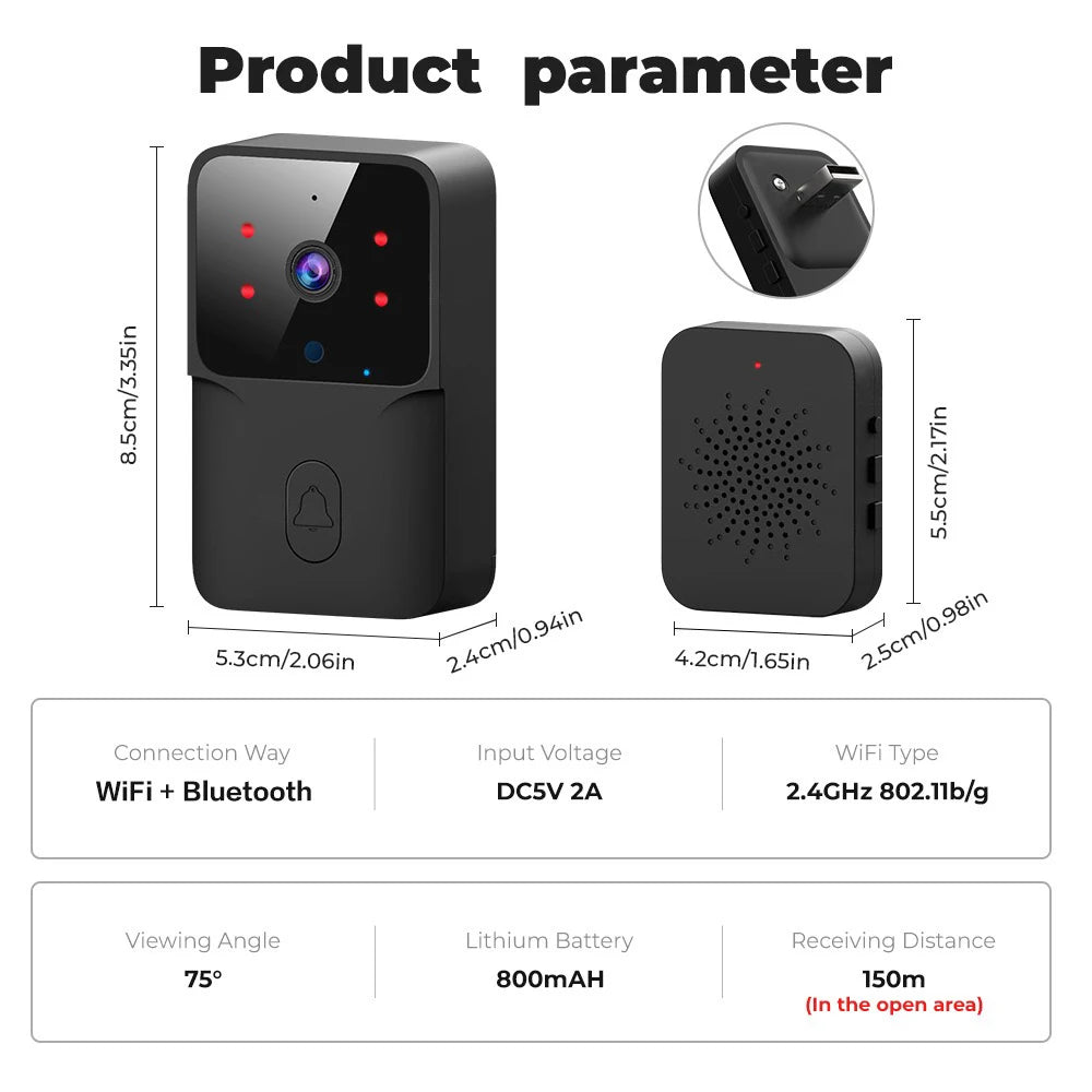 Timbre WiFi para el hogar Tuya WiFi Timbre inalámbrico con cámara alimentada por batería CC CA con timbre con cámara Alexa Google