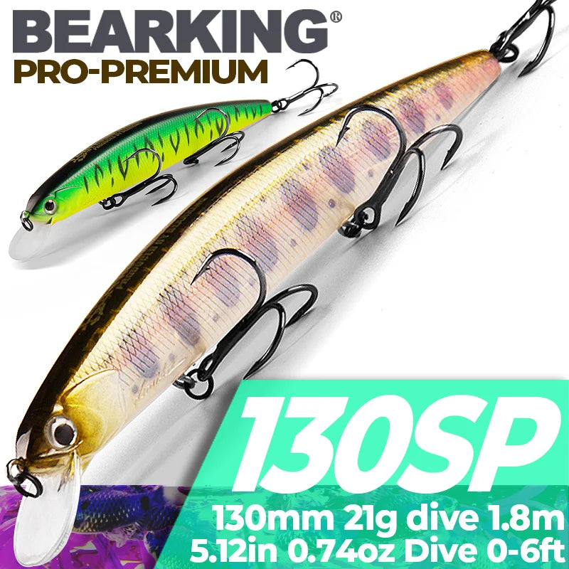 BEARKING para señuelos de pesca artificiales, cebos wobblers de calidad minnow de 13 cm y 21 g, modelo suspendido, crankbaits popper