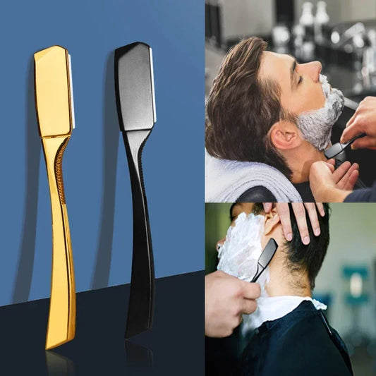 Maquinillas de afeitar profesionales de borde recto para peluquero, manuales, de aleación de zinc, herramientas para cortar el pelo en salón, soporte para cuchillas para afeitar barba de hombres