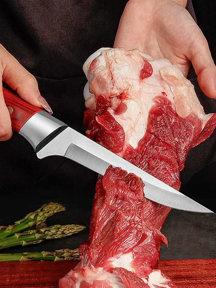 Cuchillo deshuesador de cocina de 6 pulgadas para cortar carne Cuchillo para pelar frutas de acero inoxidable Cuchillo para cortar carne de cerdo, ternera y oveja Suministros de cocina