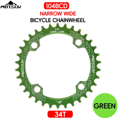 Bicycle Crank 104BCD Round Shape Narrow Wide 32T/34T/36T/38T MTB Chainring Bicycle Chainwheel Bike Circle Crankset Single Plate