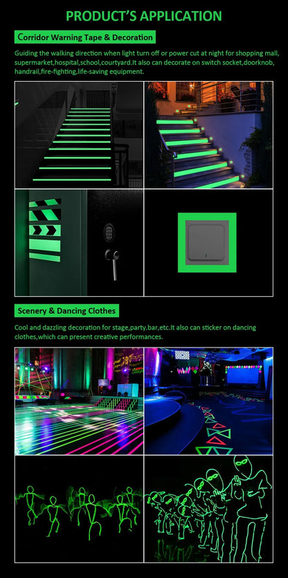 Luminous Tape 3m/5m Glow in The Dark Sticker Self-Adhesive Photoluminescent Tape Night Vision Safety Warning Security Stage Home