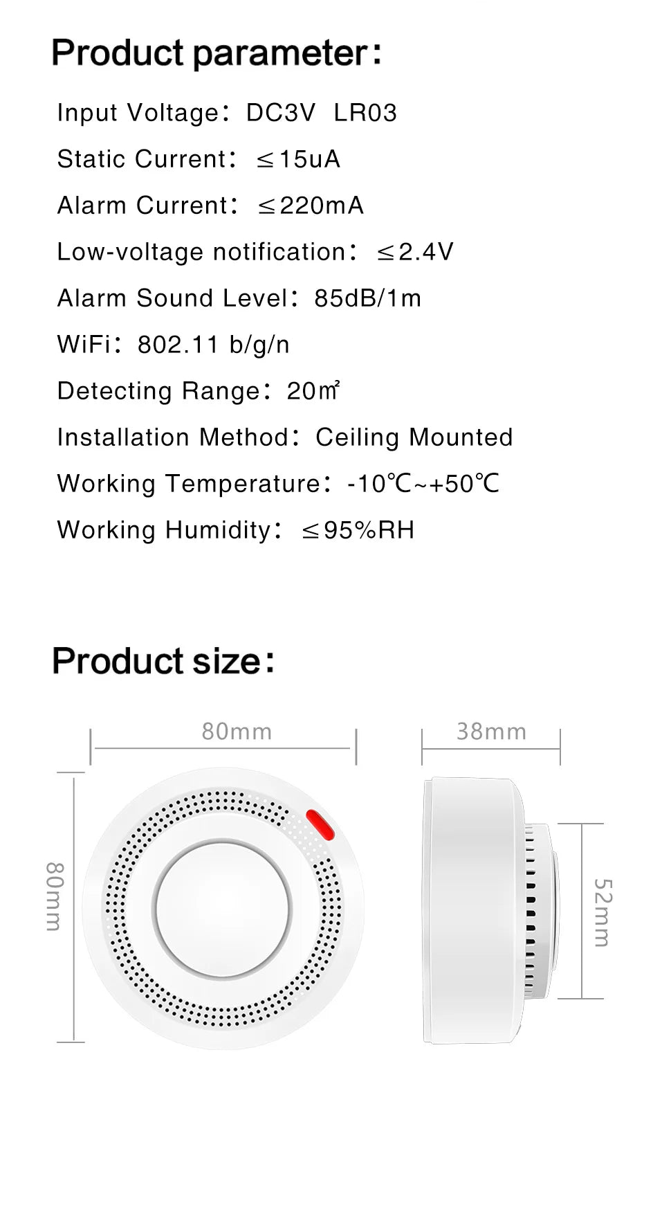 Alarma de humo WiFi Tuya Detector de humo de protección contra incendios Casa de humo Alarma contra incendios combinada Sistema de seguridad para el hogar Bomberos