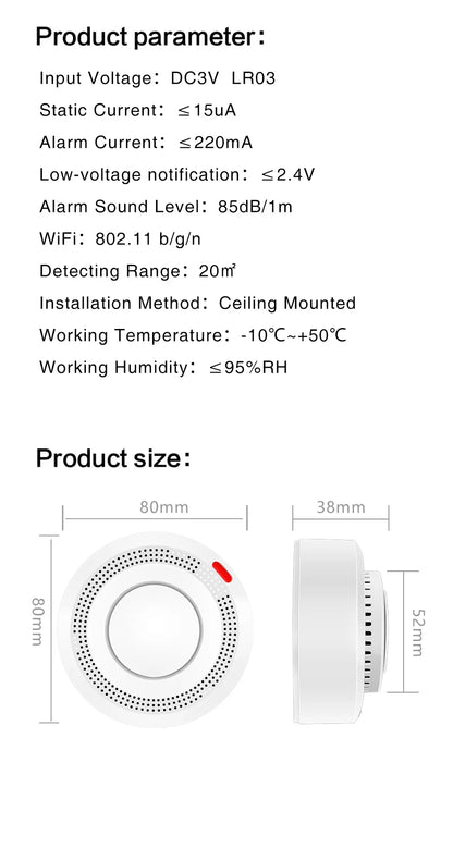 Alarma de humo WiFi Tuya Detector de humo de protección contra incendios Casa de humo Alarma contra incendios combinada Sistema de seguridad para el hogar Bomberos