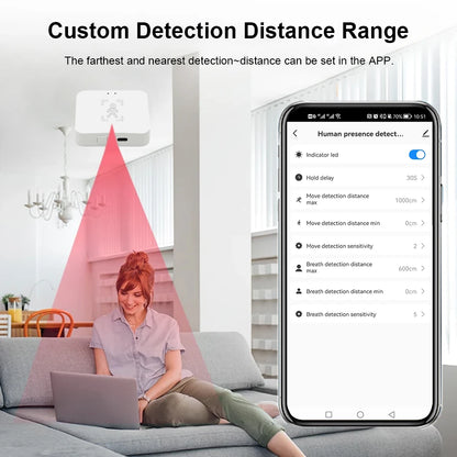 Detector de presencia humana Tuya Zigbee Smart Life MmWave Radar PIR Sensor de movimiento con detección de distancia de luminancia Monitor de respiración