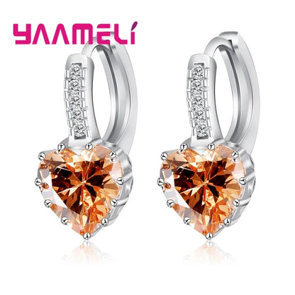 Romantic Heart Crystal Loop Lever Back Earring Austrian Cubic Zircon 925 Sterling Silver Hoop Jewelry for Women Fashion