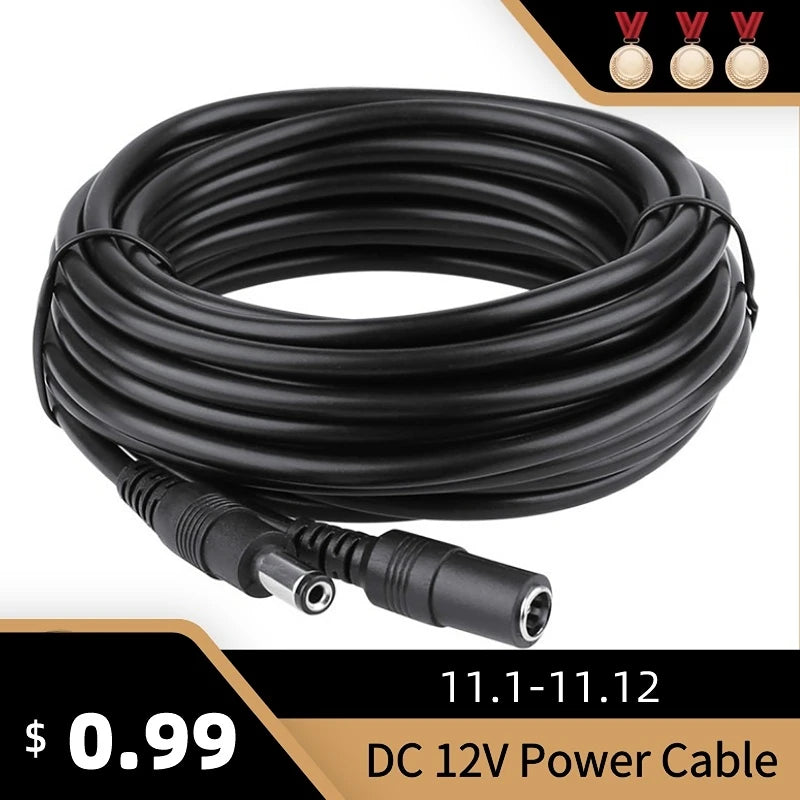 DC12V Power Extension Cable 2.1*5.5mm Connector Male To Female For CCTV Security Camera Black Color 16.5Feet 5M 10m power cable